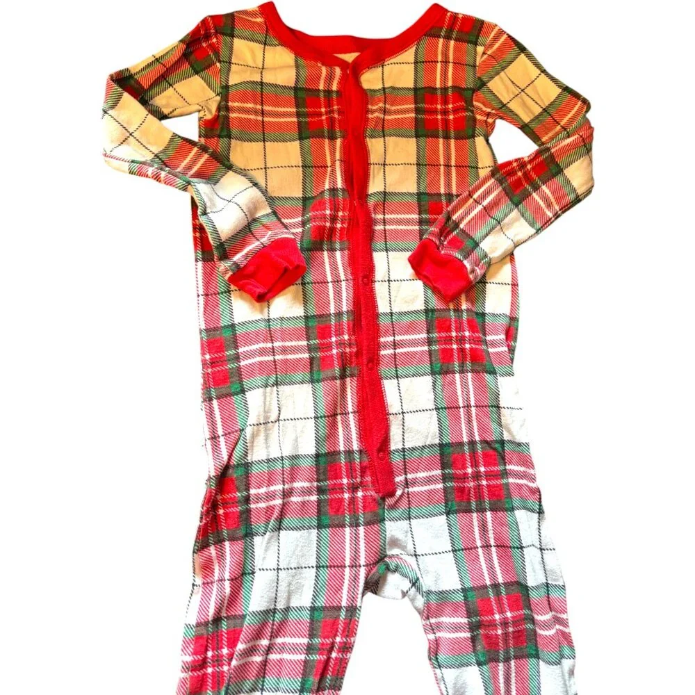 Carter's girl's red green plaid holiday footless one piece snap up pajamas sz 5t